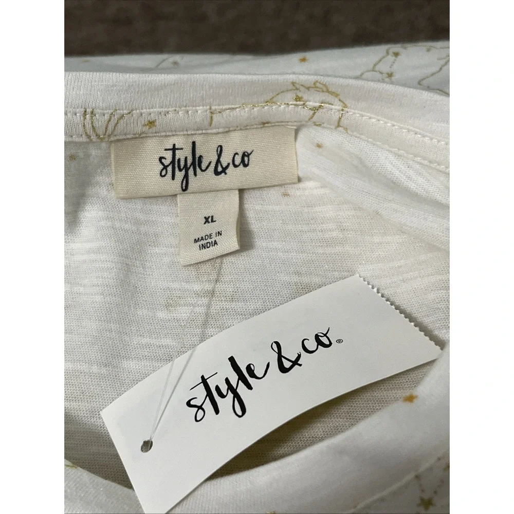Style & Co Women's T-shirt XL All Over Animal Print Breathable Cotton Shimmery‎